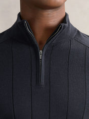 Reiss | Merino Wool Wide-Rib Half-Zip Jumper in Airforce Blue