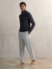 Reiss | Merino Wool Wide-Rib Half-Zip Jumper in Airforce Blue