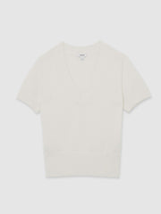 Reiss | Cotton-Wool Knit V-Neck Top in Ivory