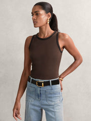 Reiss | Stretch-Cotton Jersey Tipped Vest in Chocolate Brown/Black