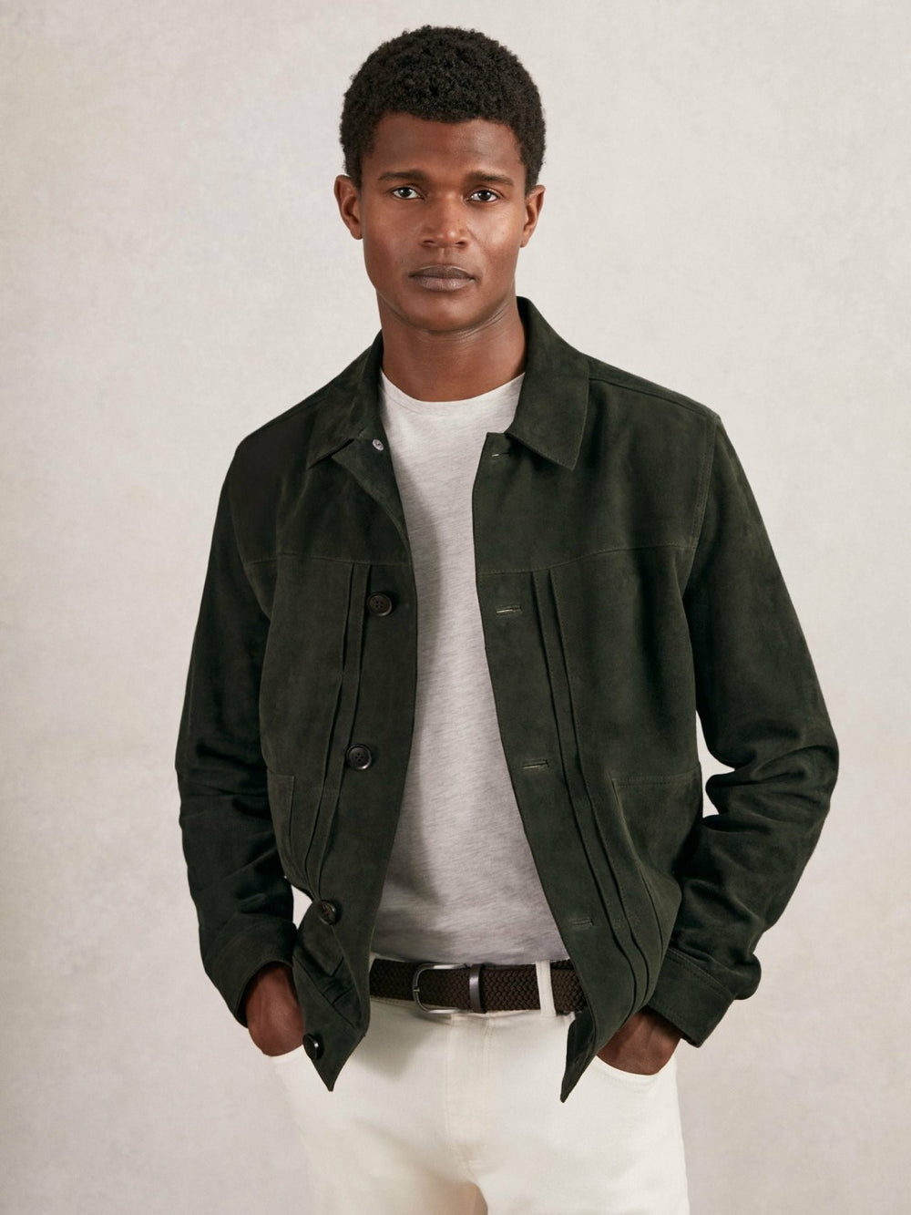 Reiss | Suede Worker Jacket in Dark Green