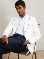 Reiss | Single-Breasted Blazer with Linen in Ivory White