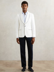 Reiss | Single-Breasted Blazer with Linen in Ivory White