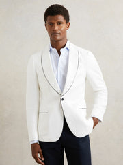 Reiss | Single-Breasted Blazer with Linen in Ivory White