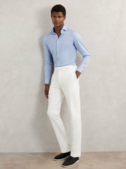 Reiss | Cotton-Blend Jersey Cutaway-Collar Shirt in Soft Blue
