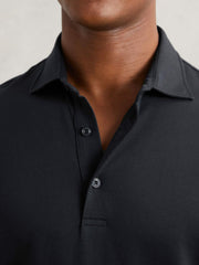 Reiss | Cotton-Jersey Long Sleeve Polo Shirt in Navy