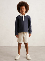 Reiss | Cotton Half-Button Rugby Polo Shirt in Navy/White