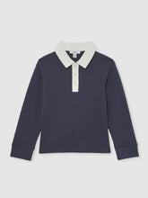 Reiss | Cotton Half-Button Rugby Polo Shirt in Navy/White