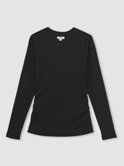 Reiss | Cotton Long-Sleeve Ruched T-Shirt with Stretch in Black