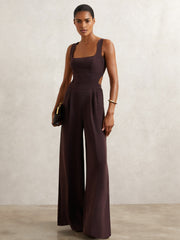 Reiss | Wide-Leg Cut-Out Jumpsuit in Burgundy