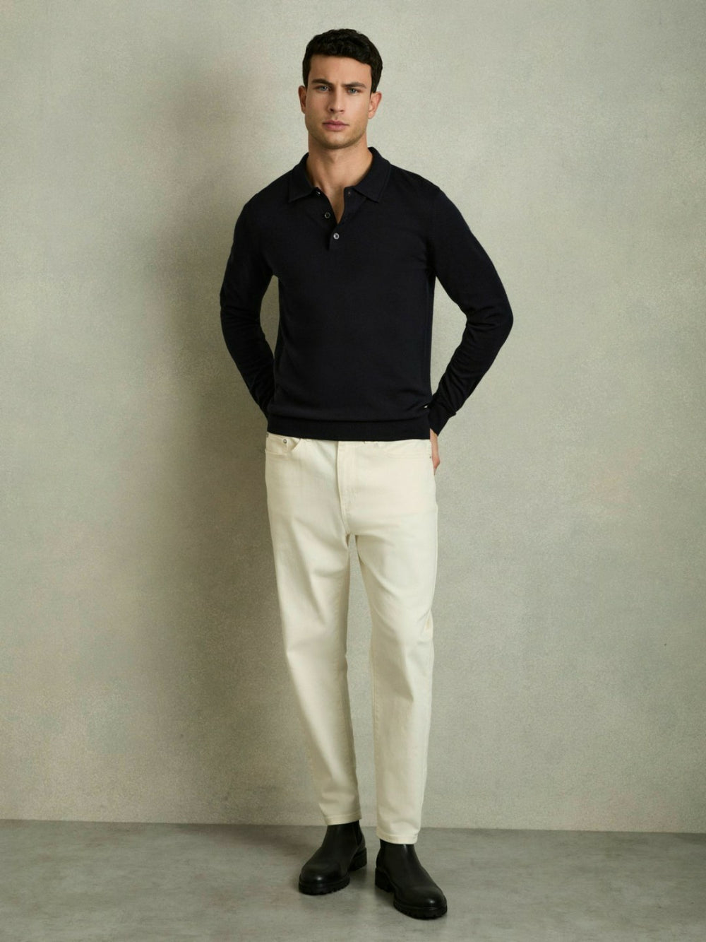 Reiss | Merino Wool Polo Shirt in Navy