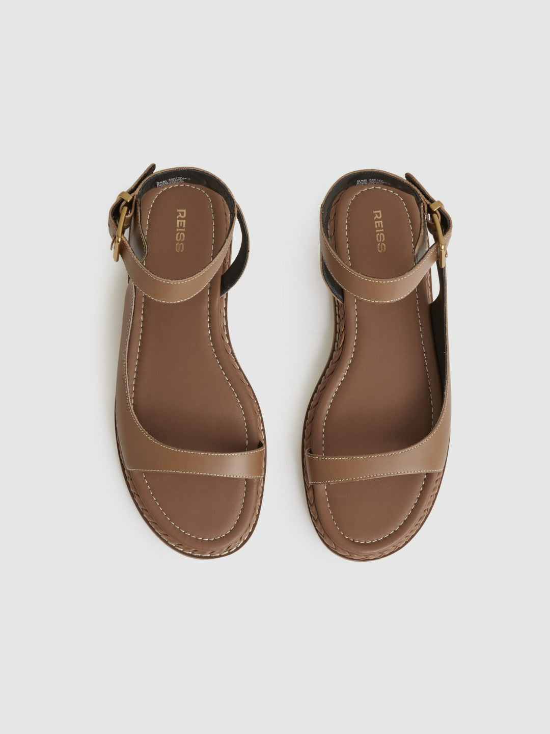 Reiss | Leather Plait Detail Sandals in Tan