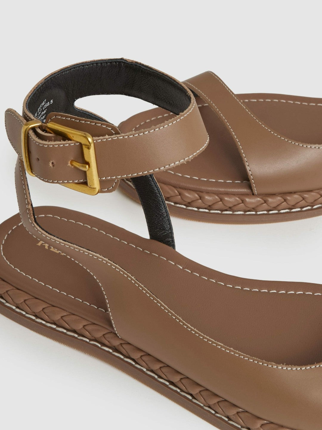 Reiss | Leather Plait Detail Sandals in Tan