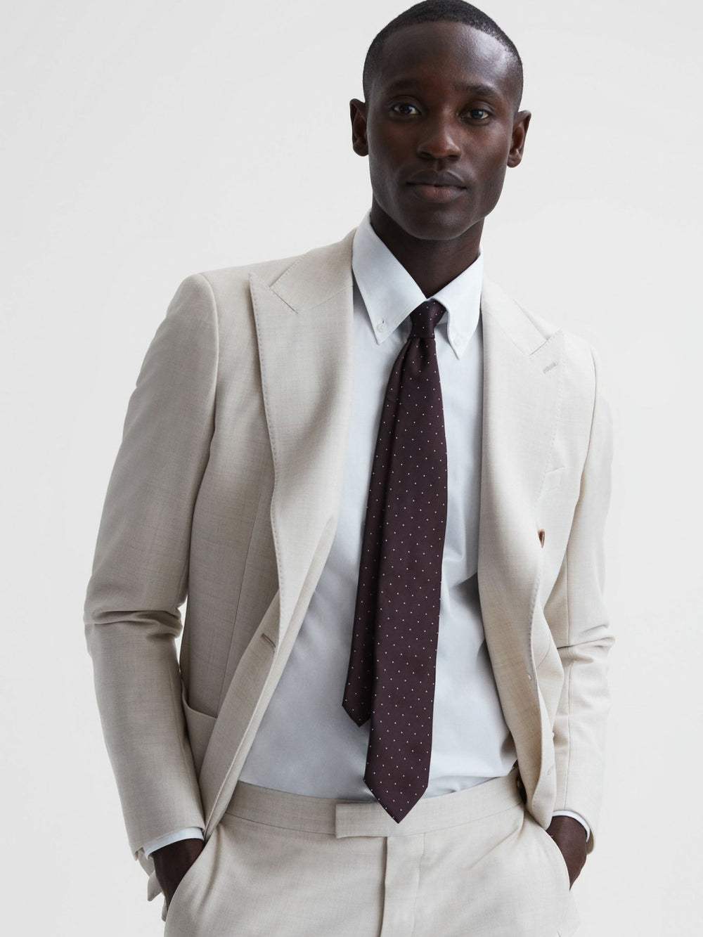Reiss | Polka Dot Silk Tie in Burgundy