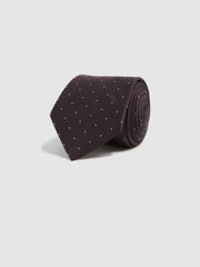 Reiss | Polka Dot Silk Tie in Burgundy