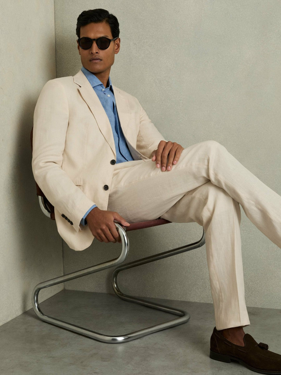 Reiss | Slim-Fit Single Breasted Linen Blazer in Stone