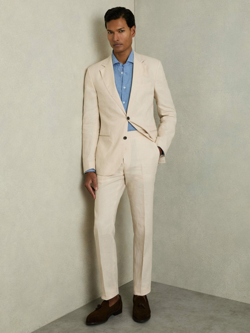 Reiss | Slim-Fit Single Breasted Linen Blazer in Stone