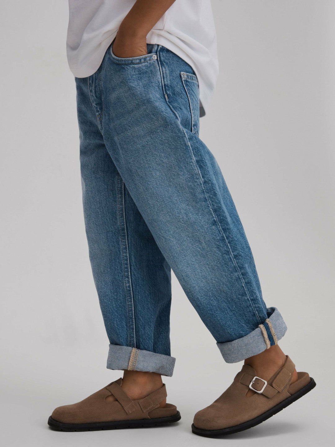 Reiss | 3-9 yrs Loose Fit Adjuster Jeans in Mid Blue