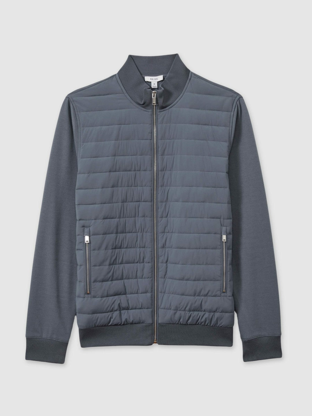 Reiss | Hybrid Quilt and Knit Zip-Through Jacket in Airforce Blue