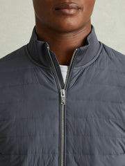 Reiss | Hybrid Quilt and Knit Zip-Through Jacket in Airforce Blue