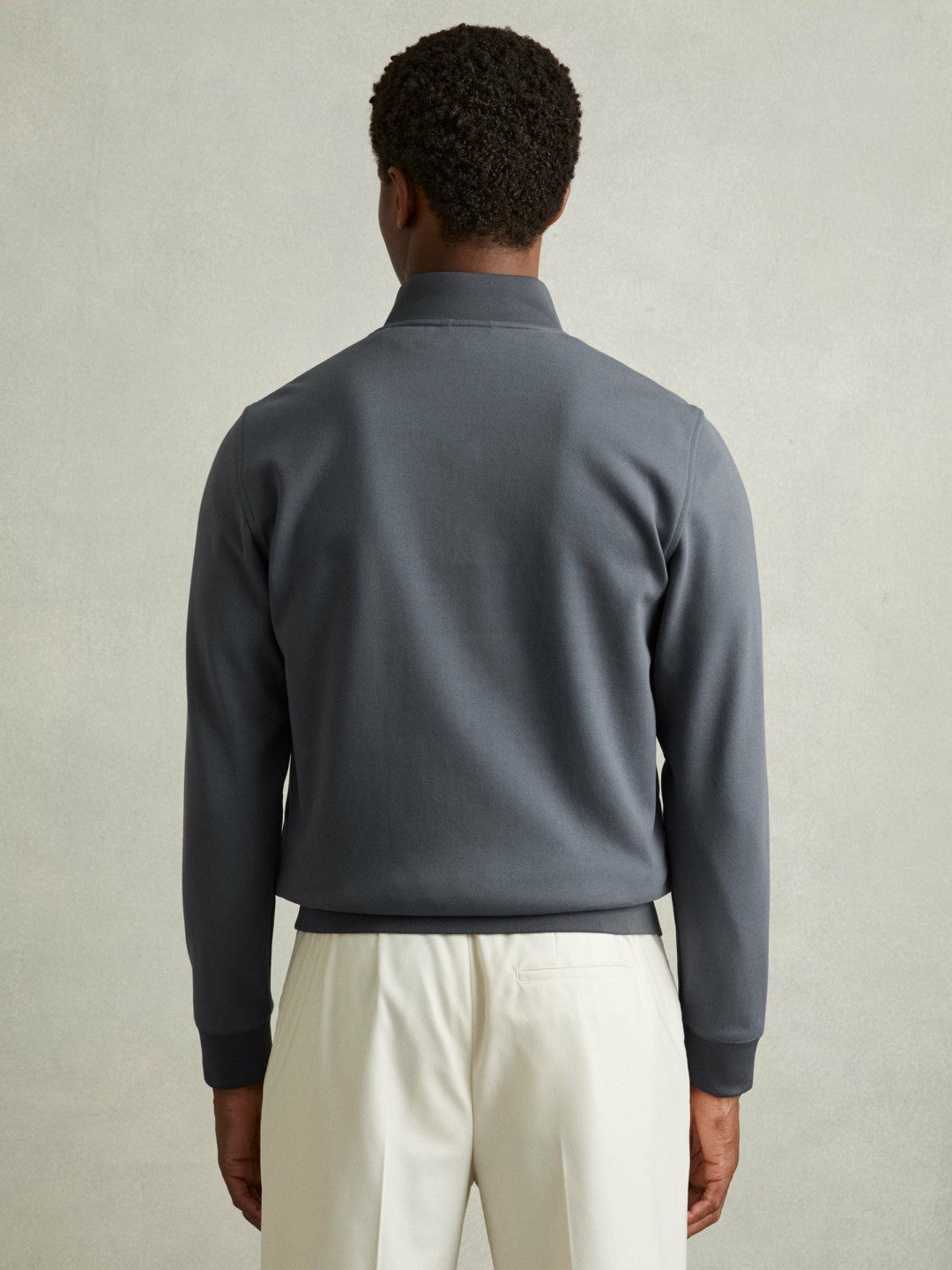 Reiss | Hybrid Quilt and Knit Zip-Through Jacket in Airforce Blue