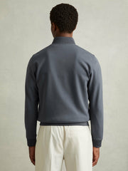 Reiss | Hybrid Quilt and Knit Zip-Through Jacket in Airforce Blue