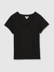 Reiss | Cotton-Jersey V-Neck T-Shirt in Black