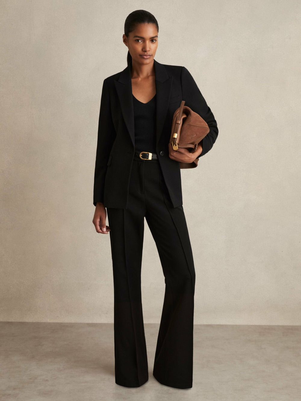 Reiss | Petite Flared Suit Trousers in Black