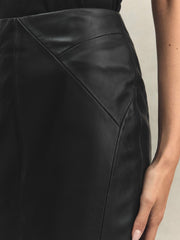 Reiss | Leather High Rise Midi Skirt in Black