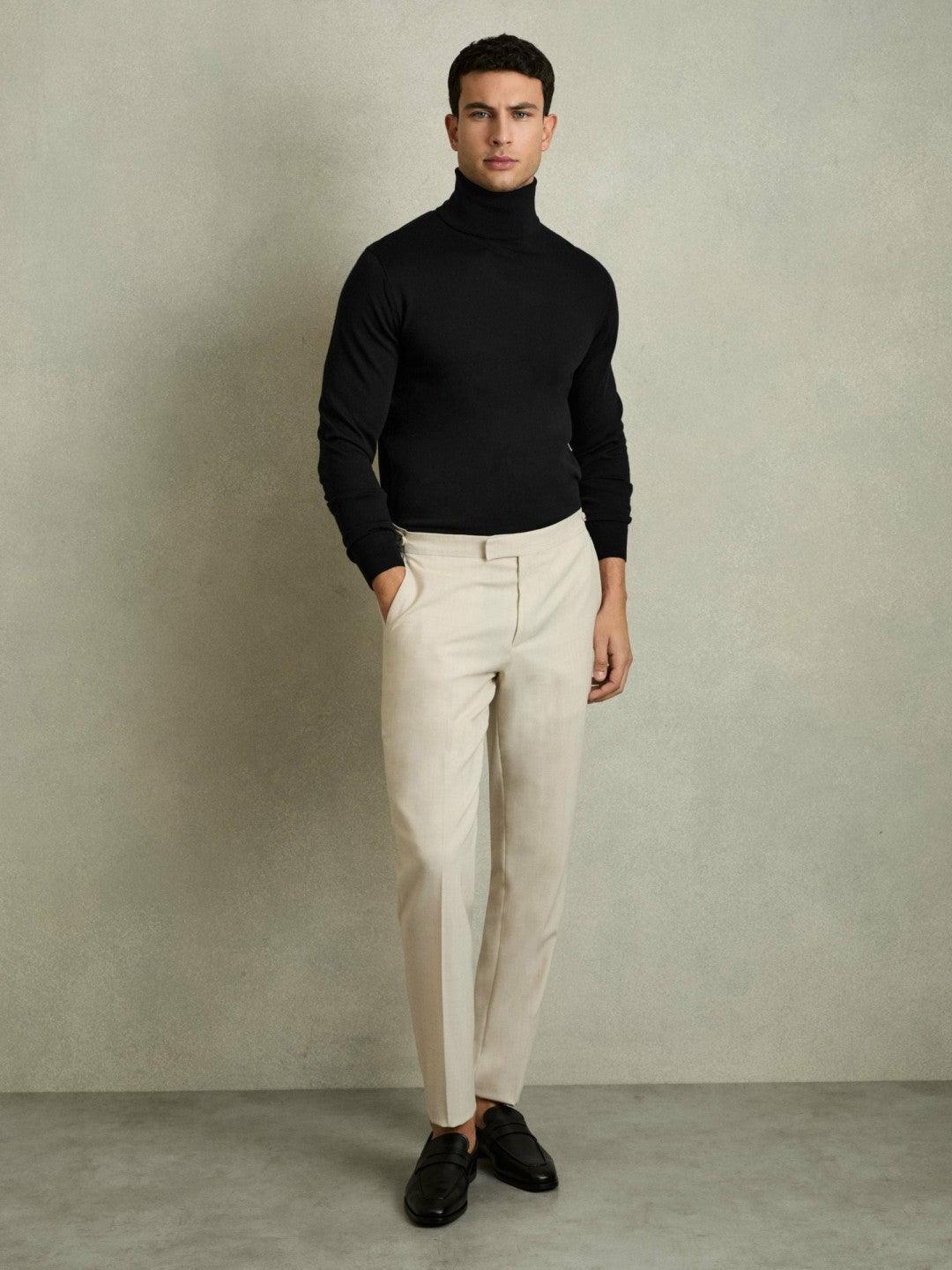 Reiss | Slim Fit Merino Wool Roll Neck Jumper in Black