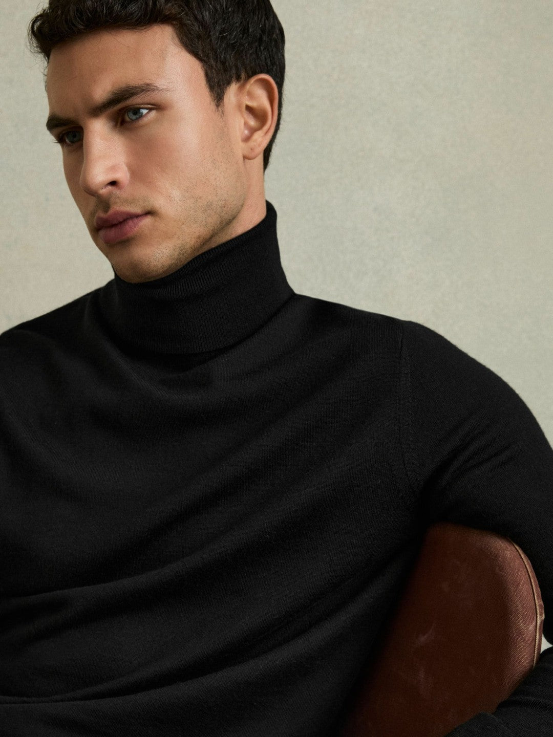 Reiss | Slim Fit Merino Wool Roll Neck Jumper in Black