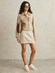 Reiss | Grained Leather Platform Trainers in Camel/White