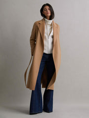 Reiss | Wool Blend Belted Blindseam Coat in Camel