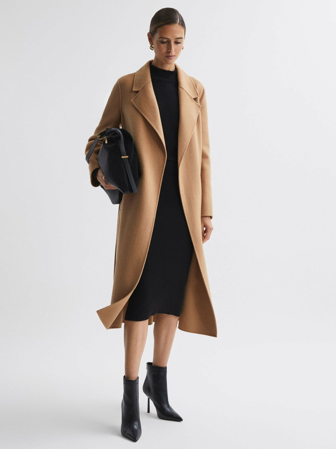 Reiss | Wool Blend Belted Blindseam Coat in Camel