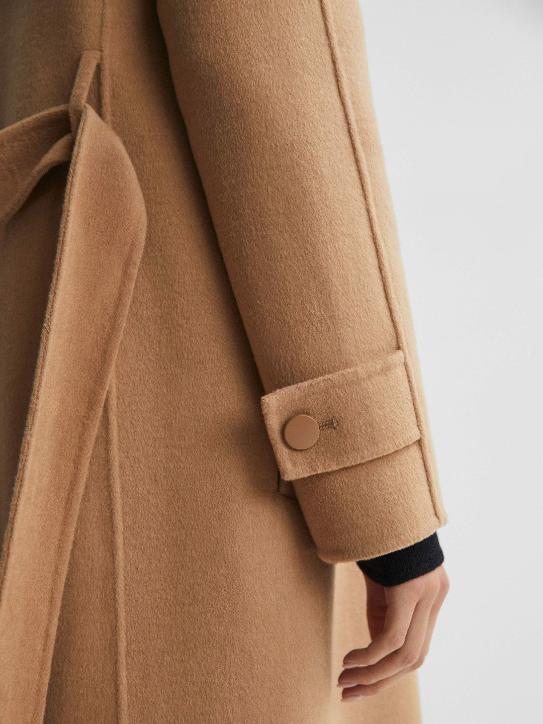 Reiss | Wool Blend Belted Blindseam Coat in Camel