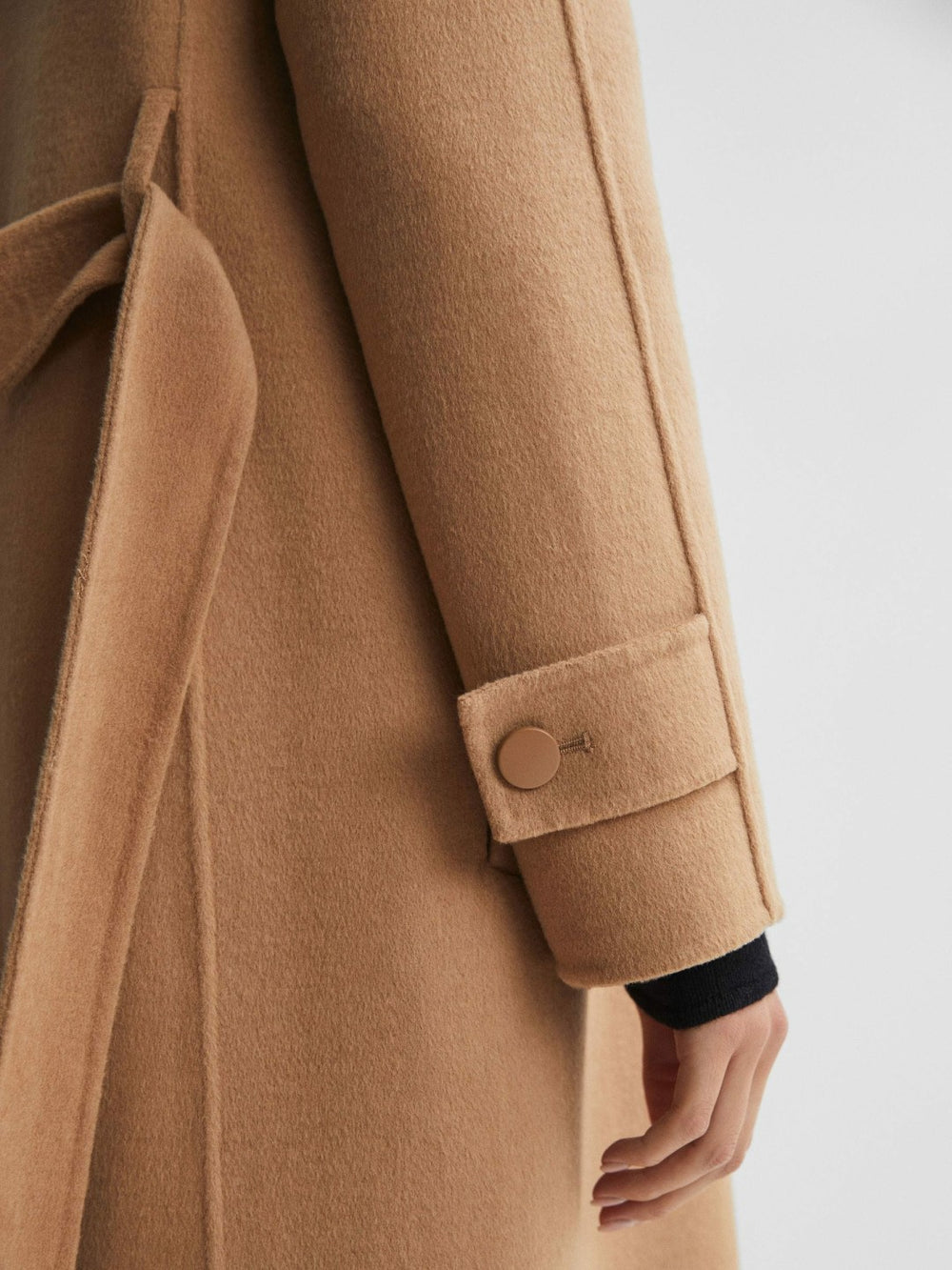 Reiss | Wool Blend Belted Blindseam Coat in Camel