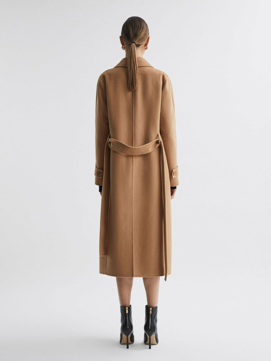 Reiss | Wool Blend Belted Blindseam Coat in Camel