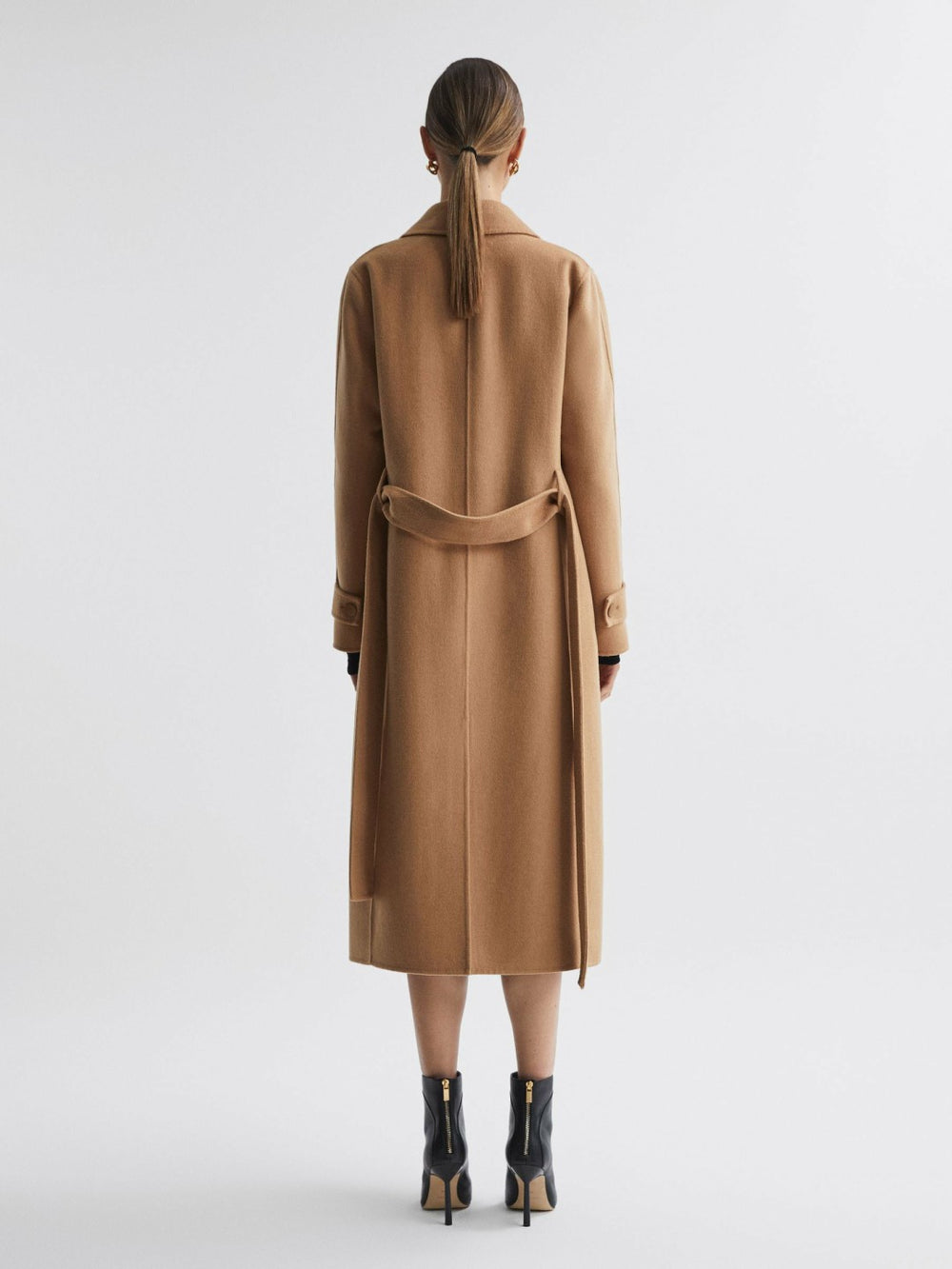 Reiss | Wool Blend Belted Blindseam Coat in Camel