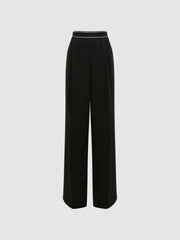 Reiss | Wide Leg Elasticated Trousers in Black