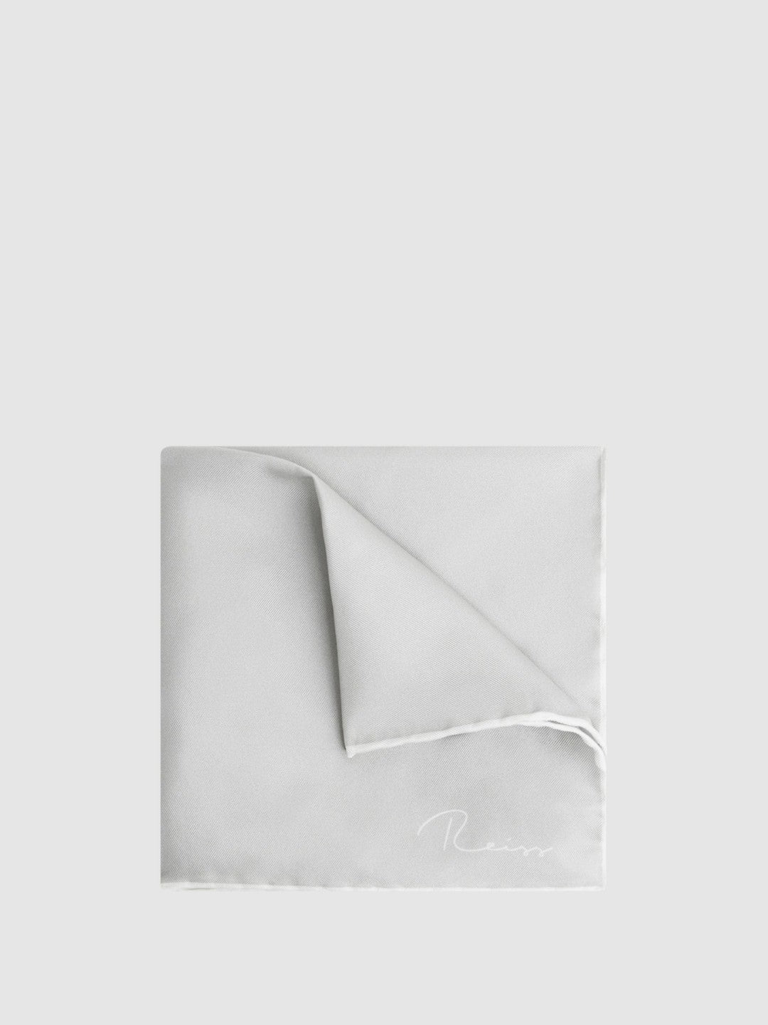 Reiss | Plain Silk Pocket Square in Silver