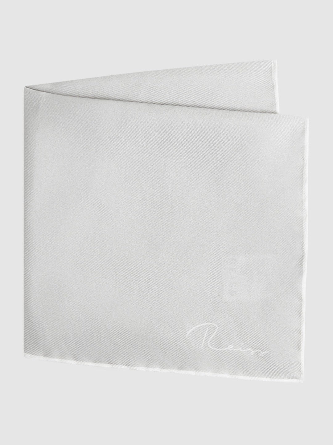Reiss | Plain Silk Pocket Square in Silver