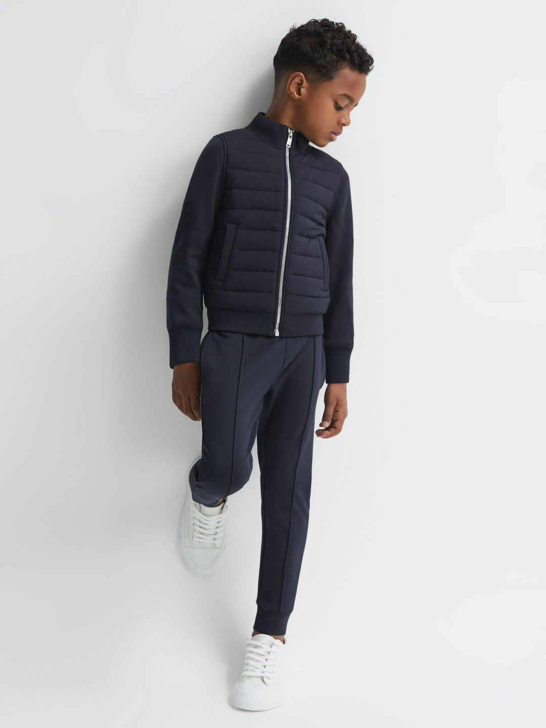 Reiss | 3-9 yrs Funnel Neck Quilted Hybrid Jacket in Navy