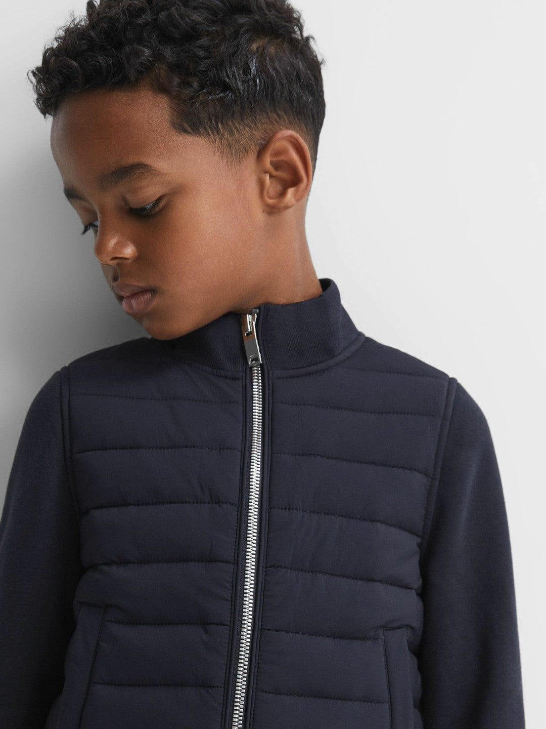 Reiss | 3-9 yrs Funnel Neck Quilted Hybrid Jacket in Navy
