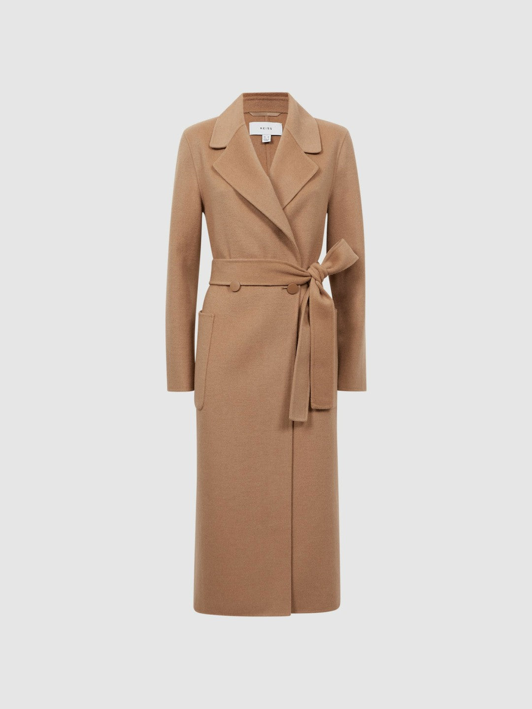 Reiss | Long Wool Blend Blindseam Coat in Camel