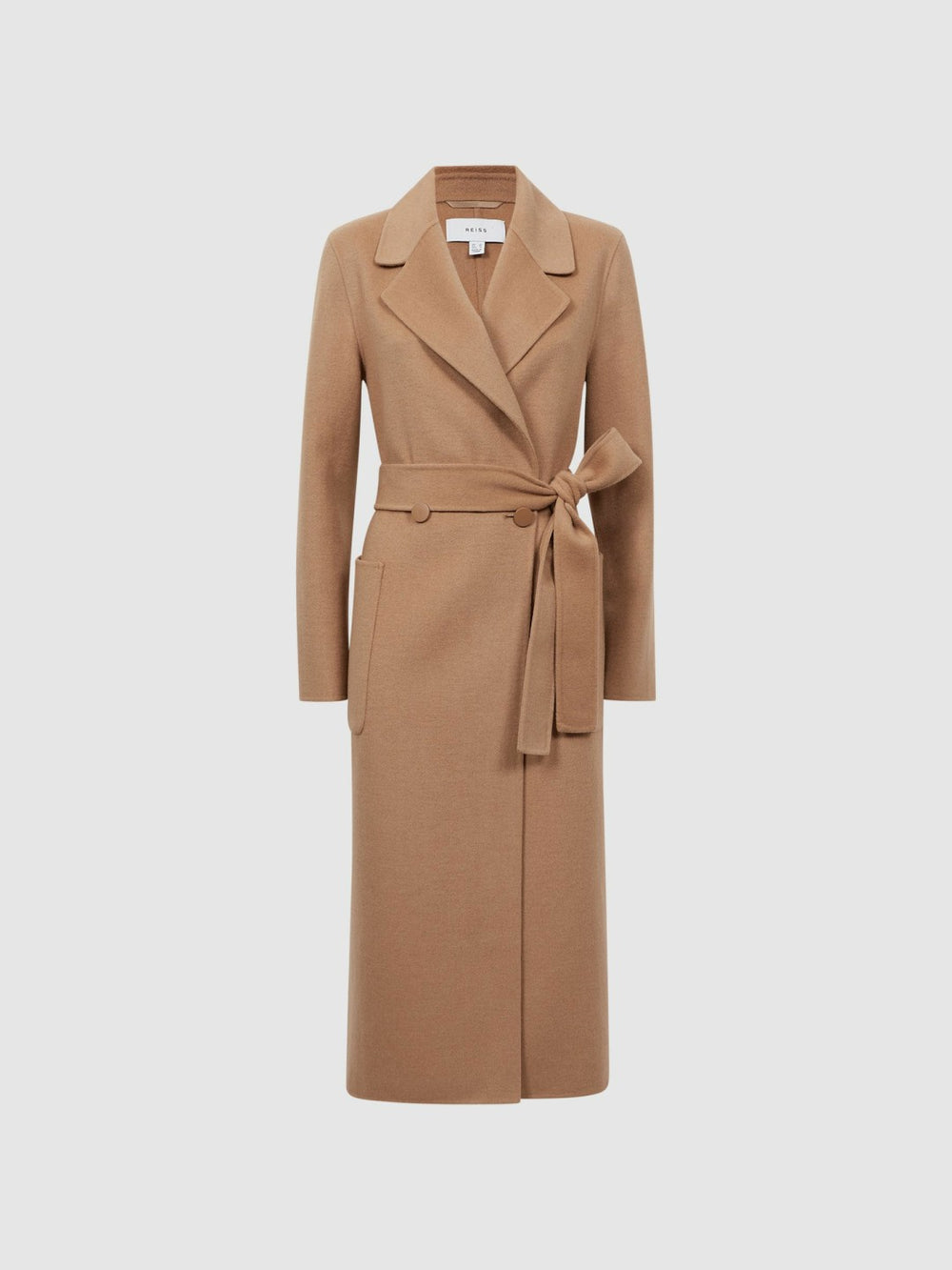 Reiss | Long Wool Blend Blindseam Coat in Camel