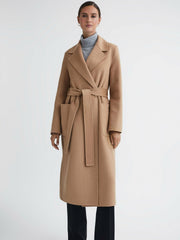 Reiss | Long Wool Blend Blindseam Coat in Camel