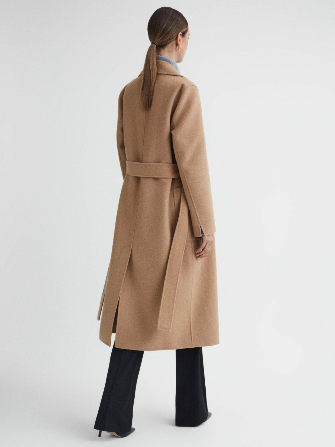 Reiss | Long Wool Blend Blindseam Coat in Camel