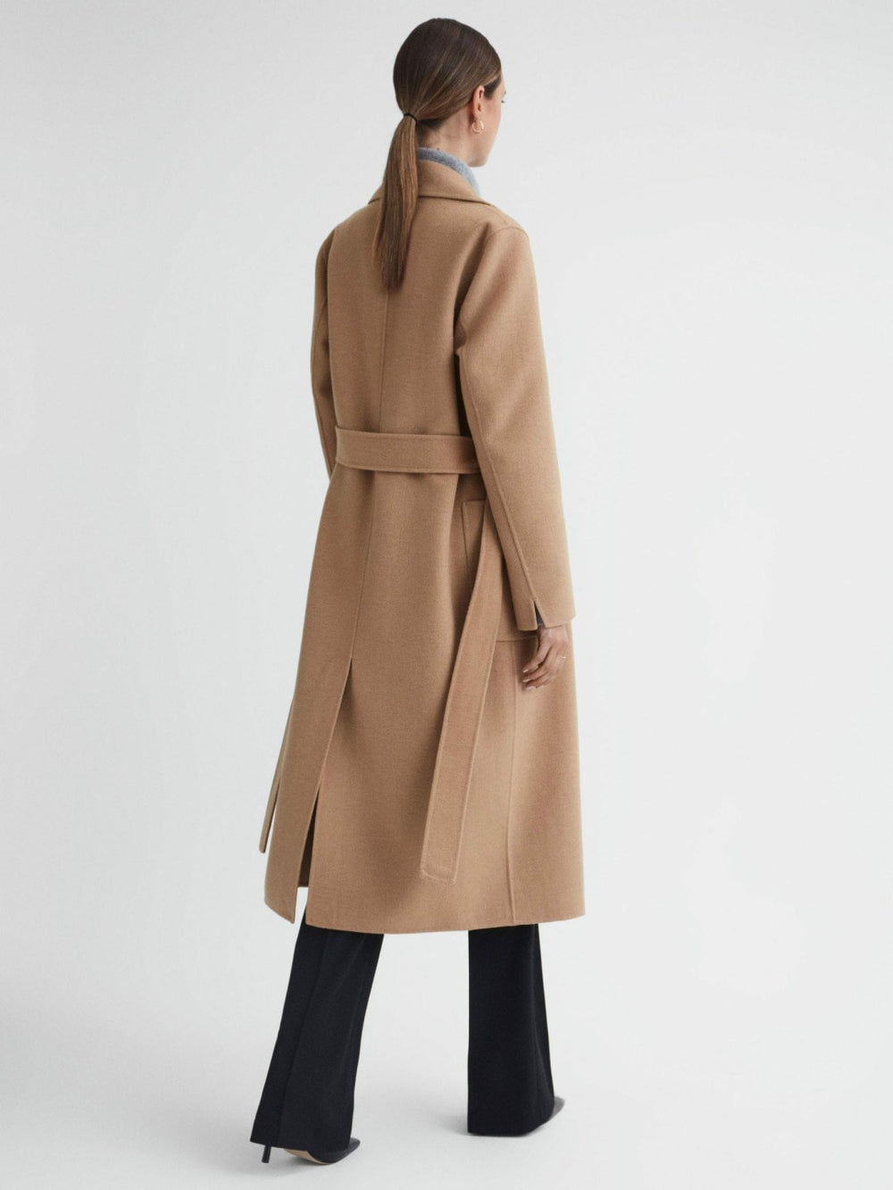 Reiss | Long Wool Blend Blindseam Coat in Camel