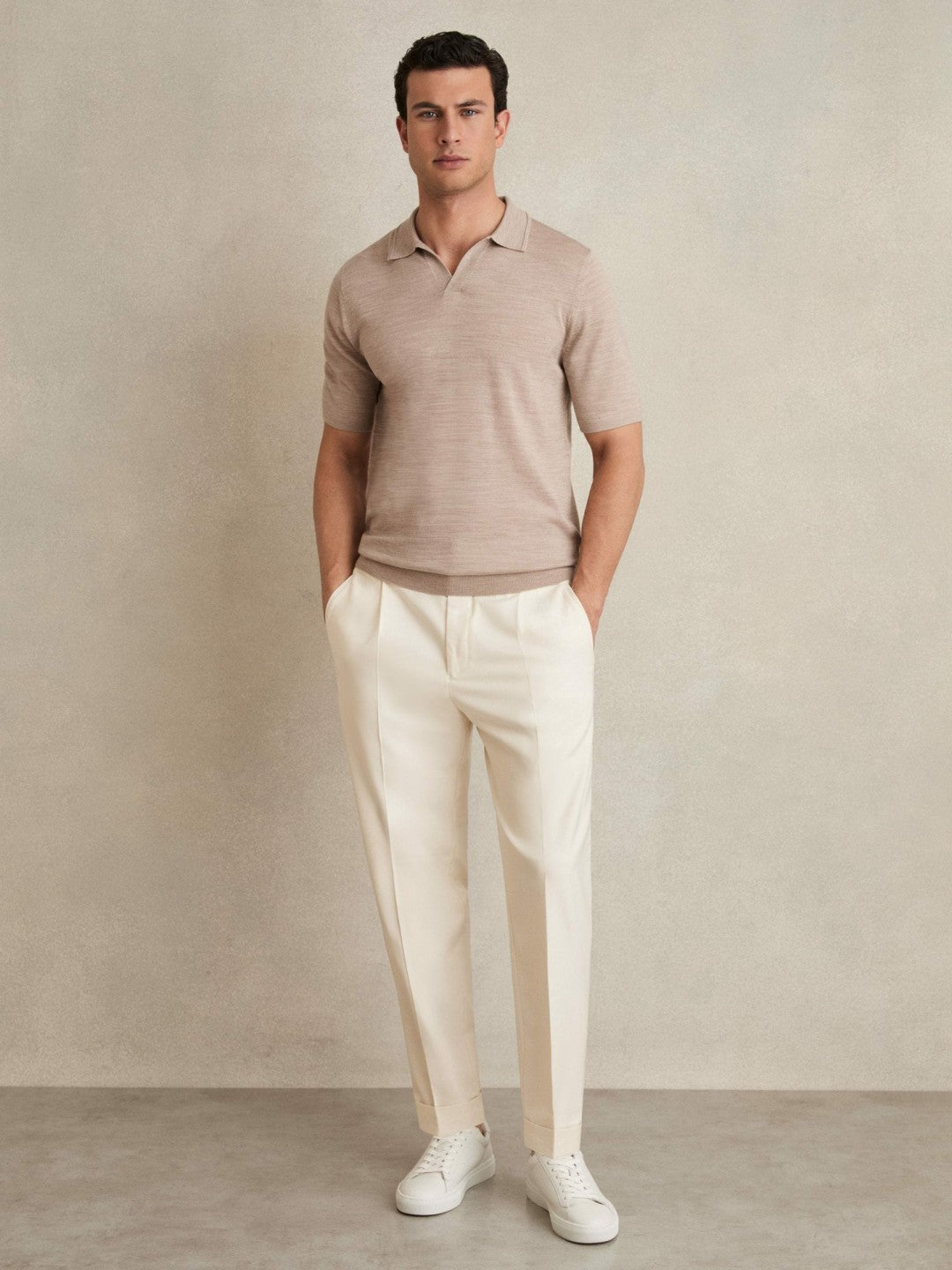 Reiss | Relaxed-Fit Pleated Tapered Trousers in Ecru