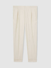 Reiss | Relaxed-Fit Pleated Tapered Trousers in Ecru